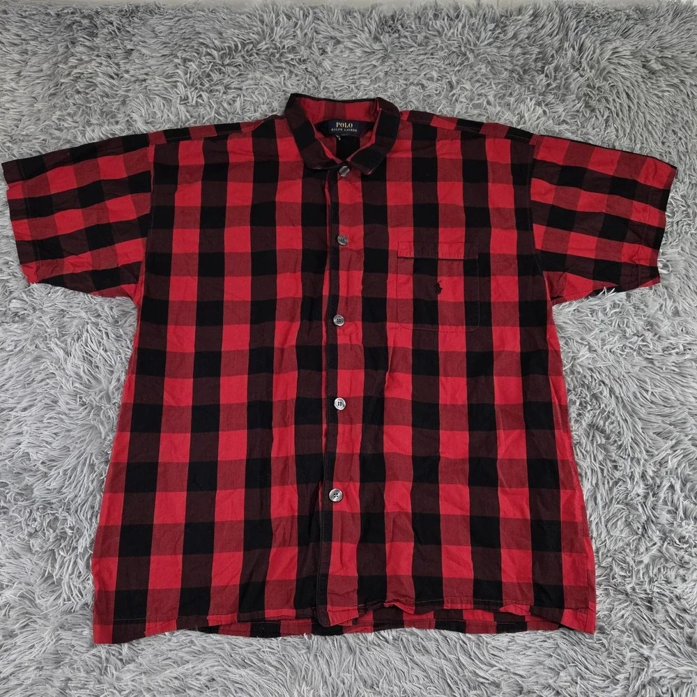 Ralph Lauren Men XL Red Bufalo Plaid Long Sleeve Button Down Cotton Pajama Shirt